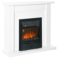 HOMCOM 40" Electric Firplace Suites & Mantelpiece w/LED Flames Remote Marble Stone Modern Curved Surround Intelligent Safe Adjustable Thermal 1000W/2000W(m-1)
