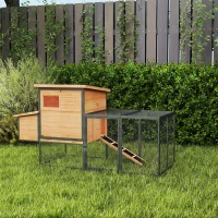 PawHut Poulailler cage à poule en bois et acier avec enclos pondoir tiroir à déjection et toit ouvert 192x81,5x104cm orange(m-2)