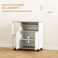 HOMCOM Rollende keukenwagen met opbergruimte, kast, verstelbare planken, voor keuken, woonkamer, eetkamer, wit(m-5)