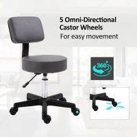 HOMCOM Beautician's Swivel Salon Chair w/ Padded Seat Back 5 Wheels Adjustable Height Salon Hairdressers Tattoo Spa Rolling Cushion Professional 35cm Grey(m-5)