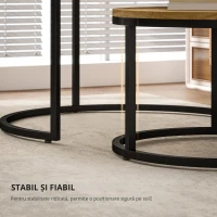 HOMCOM Set de 2 mese de cafea gigogne suprapozabil design industrial blat de ciment picioare din metal maro(m-6)