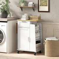 HOMCOM Carrello da Cucina con Cassetto, Armadietto, Portasciugamani e 3 Portaspezie, in Legno, 62x40x87 cm, Bianco(m-8)