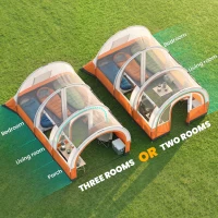 Outsunny Three Man Duo Room Tunnel Tent, with Accessories - Cream/Orange(m-4)