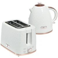 HOMCOM 1.7L 3000W Fast Boil Kettle & 2 Slice Toaster Set, Kettle and Toaster Set with Auto Shut Off, Browning Controls, White(m-1)