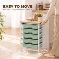 HOMCOM 6-Tier Storage Trolley on Wheels, Metal Kitchen Rolling Cart with 5 Pull-Out Drawers, Green(m-6)