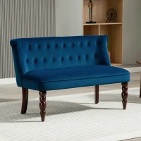 HOMCOM Velvet 2 Seater Sofa, Button Tufted Wingback Loveseat with Rubber Wood Legs for Living Room, Bedroom, Dark Blue(m-10)