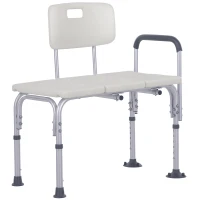 HOMCOM Height Adjustable Shower Chair, Non Slip Bath Transfer Bench for Elderly, Disabled with Armrest and Backrest, 300 lbs Capacity, White(m-1)