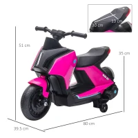 HOMCOM 6V Kids Electric Motorbike Ride On Toy w/ Music LED Lights Training Wheels for Girls Boy 2-4 Years Pink(m-3)