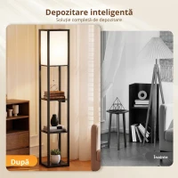 HOMCOM Lampă LED de podea cu rafturi, dimabilă, întrerupător cu lanț & prize, neagră(m-7)