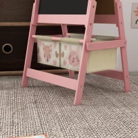 ZONEKIZ Kids Table and Chair Set and Kids Easel with Paper Roll, Storage Baskets, Kids Activity Furniture Set, Pink(m-8)