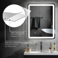 HOMCOM Specchio Bagno LED Touch con Luce Dimmerabile, a 3 Temperature e Antiappannamento, 70x90 cm(m-8)