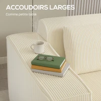 HOMCOM Canapé 3 places en velours côtelé, canapé rembourré, larges accoudoirs, 2 coussins, pas de montage, 202x90x76cm, beige(m-7)