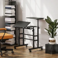 HOMCOM Birou șezut-în-picioare birou reglabil pe înălțime 70 x 60 cm pe roți cu blat înclinat cadru metalic negru(m-2)