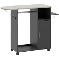 HOMCOM Dulap pentru călcat cu blat cu aspect de in, 3 rafturi cub și suport, 127x42,5x99 cm, negru(m-1)