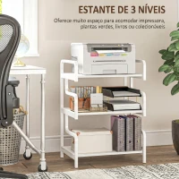 HOMCOM Suporte para Impressora de 3 Níveis com Estrutura em Aço e Estante de Arrumação para Escritório e Casa 55x40x77 cm Branco(m-4)