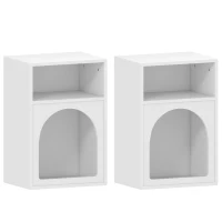 HOMCOM Lot de 2 tables de chevet, table de nuit avec compartiments ouverts, design arqué, 40 x 30 x 60 cm, blanc(m-1)