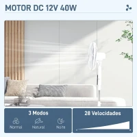 HOMCOM Ventoinha de Pé Ajustável em Altura com 7 Pás 28 Velocidades Oscilação de 75° Temporizador e Repelente de Mosquitos Branco(m-4)