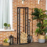 HOMCOM Porta Legna Verticale in Metallo Nero da Interni ed Esterni con Portata 100 kg max, 40x25x150 cm(m-2)