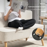 HOMCOM Canapea cu două locuri, umplutură moale, husă ușor de întreținut, până la 150 kg, 117 x 56,5 x 77 cm, Alb crem(m-4)