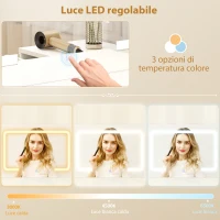 HOMCOM Toeletta da Camera con Specchio e Luci LED Regolabili, 6 Cassetti, 2 Ripiani e Prese Elettriche, Bianco(m-5)