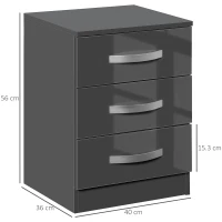 HOMCOM Set 2 Comodini Moderni con 3 Cassetti per Camera da Letto e Soggiorno in Truciolato, 40x36x56 cm, Grigio(m-3)