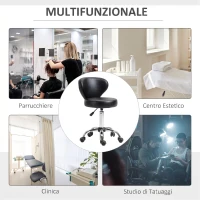 HOMCOM Sgabello Regolabile Girevole a 360°, Sgabello da Estetista con Schienale, in Acciaio, Finta Pelle, Nero(m-7)