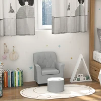 AIYAPLAY Kindersessel mit Hocker, Rückenlehne Diamantmuster, weiche Sitzfläche, Holzrahmen, Grau(m-10)