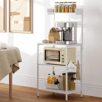 HOMCOM Estante de Cozinha com 2 Tomadas Prateleira para Micro-ondas Prateleira Ajustável Ganchos 60x42x137 cm Branco(m-9)
