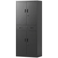 HOMCOM Szafa metalowa 180 cm, zamykana szafka narzędziowa z szufladą i regulowanymi półkami, Czarna(m-11)