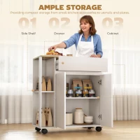 HOMCOM Kitchen Storage Trolley Cart with Cabinet, Drawer and Open Shelves, White(m-4)