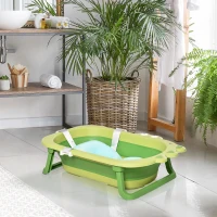 HOMCOM Vaschetta Bagnetto Pieghevole per Bambini 0-3 Anni con Cuscino Regolabile Azzurro e Piedini Antiscivolo, 80x53.9x20.8cm Verde(m-10)