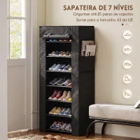 HOMCOM Sapateira de 7 Níveis em Aço com Capa em Tecido Não Tecido, 2 Bolsos, para 14-21 Pares, Preto(m-4)