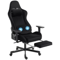 HOMCOM Silla Gaming Ergonómica con Masaje y Cojín Lumbar Calefactable, Sillón Gaming Reclinable en Lino, Reposabrazos 4D, Negro(m-12)