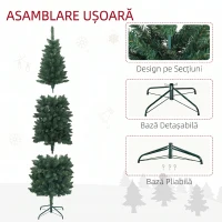 HOMCOM Brad de Crăciun Artificial 210 cm cu 687 de Ramuri, Design Îngust și Înalt cu Bază Rabatabilă, Verde(m-6)