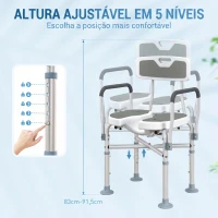 HOMCOM Cadeira de Duche com Abertura em U, Altura Regulável, Antiderrapante, com Encosto e Apoios de Braços, até 136 kg, Cinzento(m-5)
