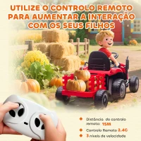 AIYAPLAY Trator Elétrico para Crianças com Reboque Desmontável Bateria 12V Velocidade 3-5 km/h Controle Remoto 2,4G 139x58x55 cm Vermelho(m-6)
