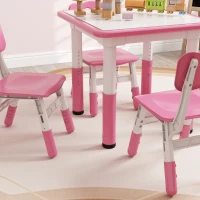 AIYAPLAY Set Tavolo e Sedie per Bambini 5pz con 4 Sedie Regolabili 32x36x52.5-56 cm e Tavolo 60x60x46-58 cm, Rosa(m-7)