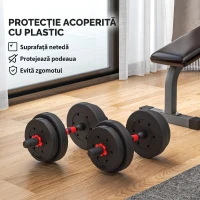 HOMCOM Set 2 gantere antiderapante cu 8 discuri de greutăți, 15 kg total, și conector, din oțel, HDPE și nisip, negru(m-7)