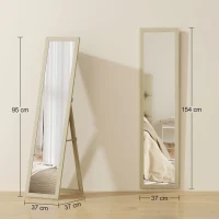 HOMCOM Miroir sur Pied et Mural rectangulaire miroir de sol Pleine Longueur Dressing Chambre salon 37x37x154cm bois naturel(m-3)