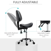 HOMCOM Saddle Stool, PU Leather Adjustable Rolling Salon Chair for Massage, Spa, Clinic, Beauty and Tattoo, Black(m-4)