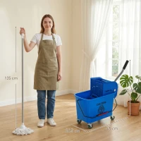 HOMCOM Balde de Limpeza com Escorredor, Painel Separador e Rodas Capacidade de 20L para Limpeza Doméstica 45x26,5x70 cm Azul(m-3)