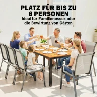 Outsunny Gartentisch 180 x 86 cm für 6-8 Personen Holztisch mit Lamellen-Tischplatte Stahlrahmen Teak(m-4)