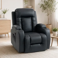 HOMCOM PU Leather Recliner Chair, Recliner Armchair with Extended Footrest, Cup Holders and Side Pockets, Black(m-8)