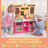 AIYAPLAY Spielküche mit fließendem Wasser, 85-teiliges Zubehör, elektrischer Wasserhahn, Lichter, Geräusche, für Kinder von 3-6(m-9)