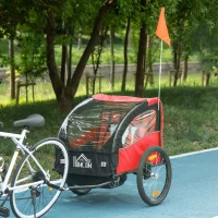 HOMCOM Reboque de Bicicleta para Crianças acima de 18 Meses Reboque de Bicicleta com 2 Lugares com Cinto de Segurança Espaço de Armazenamento e Sistema de Amortecimento 140x88x90 cm Vermelho(m-10)