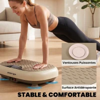 SPORTNOW Plateforme Vibrante, 20 Niveaux de Vitesse, 3 Programmes, Écran LED et Télécommande, 46 x 33 x 13,5 cm, Beige(m-7)
