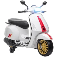 AIYAPLAY Scooter électrique enfant Vespa 6 V dim. 107L x 47l x 73H cm Musique MP3 Port USB Phare 2 roues d'entraînement - Blanc(m-11)