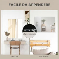 HOMCOM Specchio Bagno Parete Rettangolare con Ganci, Specchio da Camera in Vetro e MDF, 70x90 cm, Bianco(m-5)