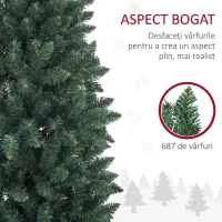 HOMCOM Brad de Crăciun Artificial 210 cm cu 687 de Ramuri, Design Îngust și Înalt cu Bază Rabatabilă, Verde(m-5)