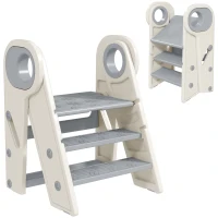 AIYAPLAY Torre Montessoriana Bambini Pieghevole a 3 Gradini Regolabili con Maniglia e Superficie Antiscivolo, Grigio(m-1)